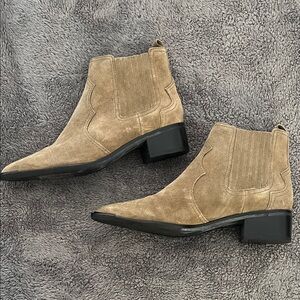Marc Fisher Tan Suede Pointed Chelsea Ankle Boots